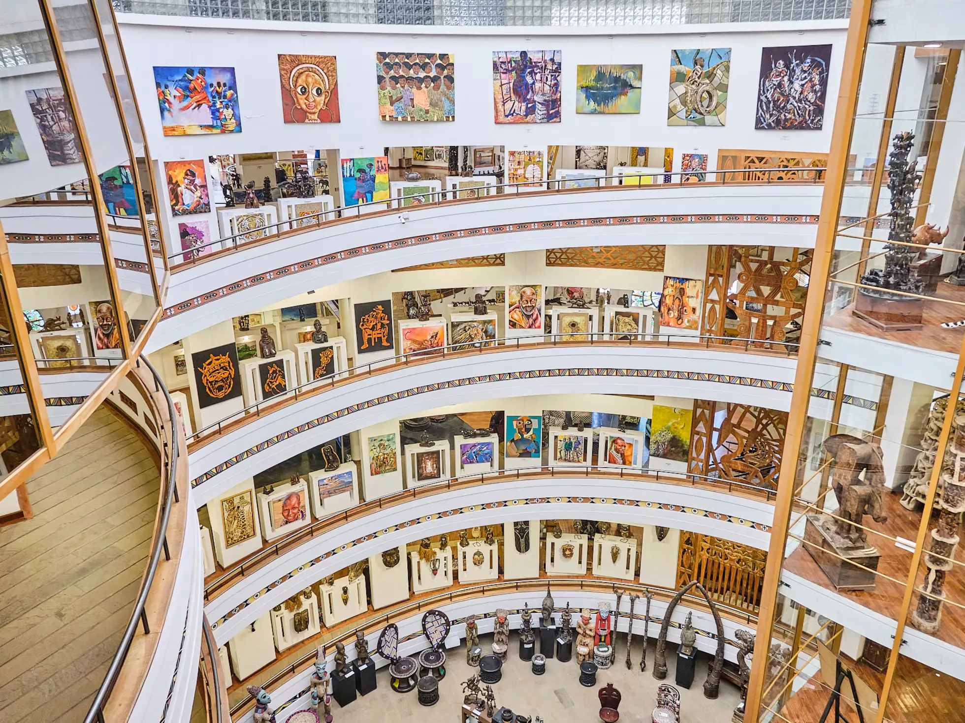 The Cultural Heritage Centre's round atrium, floors of paintings and carvings rising around it